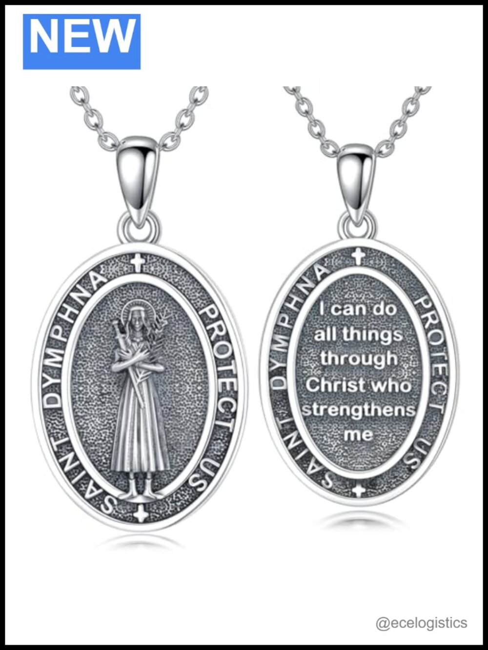 925 Sterling Silver Saint Dymphna Protection Pendant Necklace